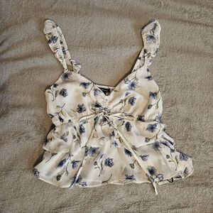 Blue Floral Tiered Chiffon Top